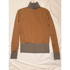 Old Kmart nylon shirt vintage striped trim Taiwan size medium brown black